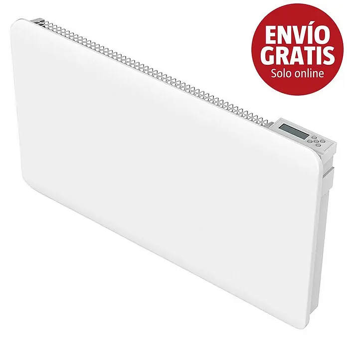 Purline Emisor térmico Ceramic A2000 WiFi - 2.000 W, Blanco, 9 x 82 x 50 cm, Cerámico - Radiador eléctrico blanco con pantalla digital, botones de control y una rejilla superior perforada.