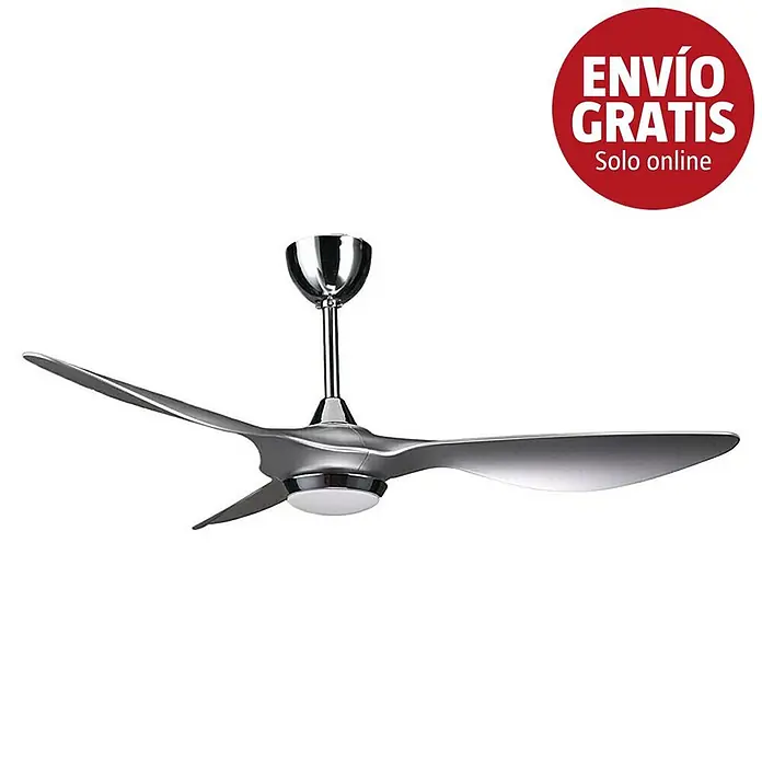 Purline Ventilador de techo Helix Silver - Plateado, 132 cm, 35 W, Blanco cálido - Ventilador de techo metálico plateado de tres aspas con luz integrada.