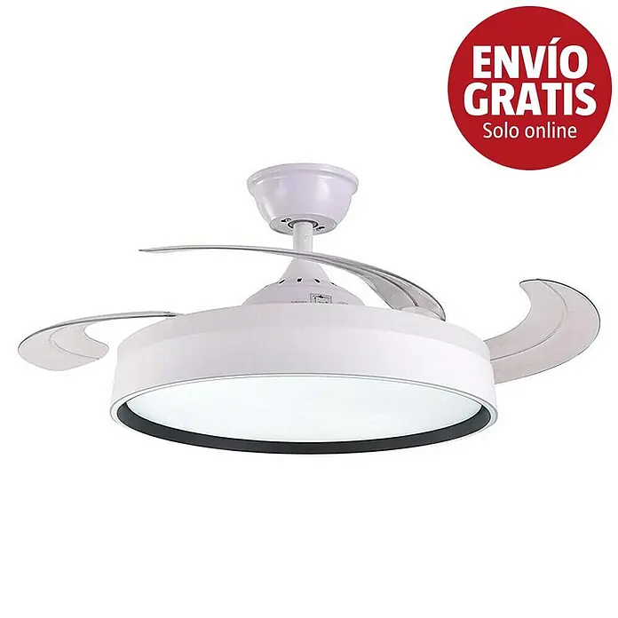 Led Hispania Ventilador de techo Ostro - Blanco, 106 cm, 35 W, Blanco cálido - Ventilador de techo blanco con aspas transparentes retráctiles y luz LED integrada.