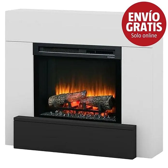 Dimplex Chimenea eléctrica Vigor - Blanco/Negro, 1.400 W, L x An x Al: 29 x 102 x 88,1 cm - Chimenea eléctrica blanca con hogar negro, troncos realistas y llamas artificiales.