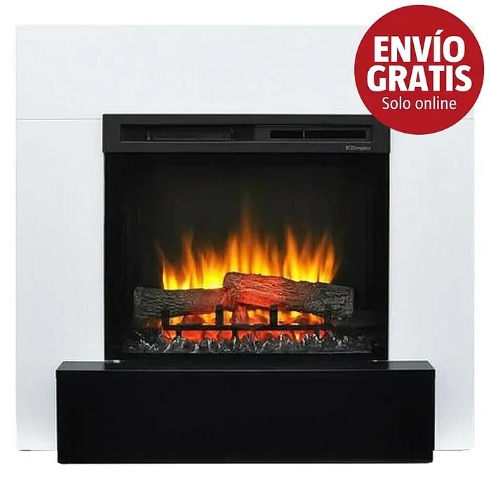 Dimplex Chimenea eléctrica Lucid - Negro/Blanco, 1.400 W, L x An x Al: 29 x 94,5 x 90,1 cm - Chimenea eléctrica blanca con inserto negro, llamas realistas y troncos, con una base negra.