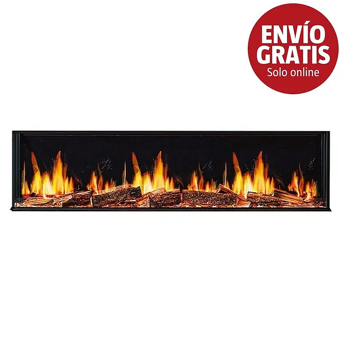 Focalpoint Chimenea eléctrica Ennolux LCD 59 - Negro, 1.400 W, L x An x Al: 21,9 x 152,5 x 53 cm - Inserto de chimenea eléctrica enmarcado en negro con llamas artificiales realistas y leños brillantes.