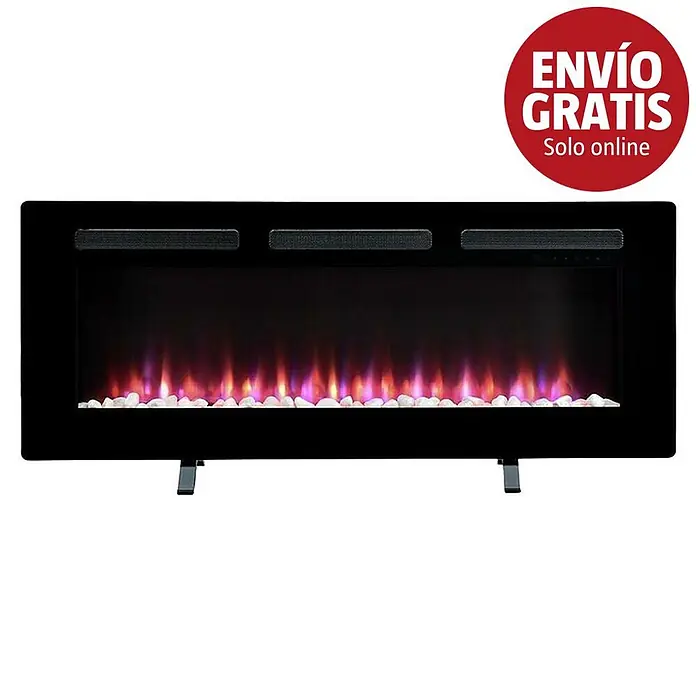 Dimplex Chimenea eléctrica Sierra 48 - Negro, 1.300 W - 1.600 W, 13,3 x 104,6 x 54,7 cm - Chimenea eléctrica negra con efecto de llama realista y piedras decorativas blancas.