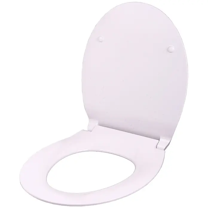 WC-Sitz mit Absenkautomatik Flat Weiß -  - Weißer Toilettensitz aus Kunststoff mit Deckel, geöffnet dargestellt.