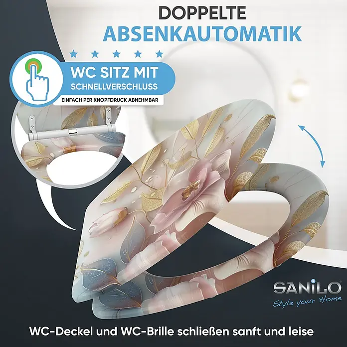 WC Sitz mit Absenkautomatik Florentia -  - Dekorativer WC-Sitz mit floralem Muster, doppelter Absenkautomatik und Schnellverschluss zum einfachen Abnehmen.