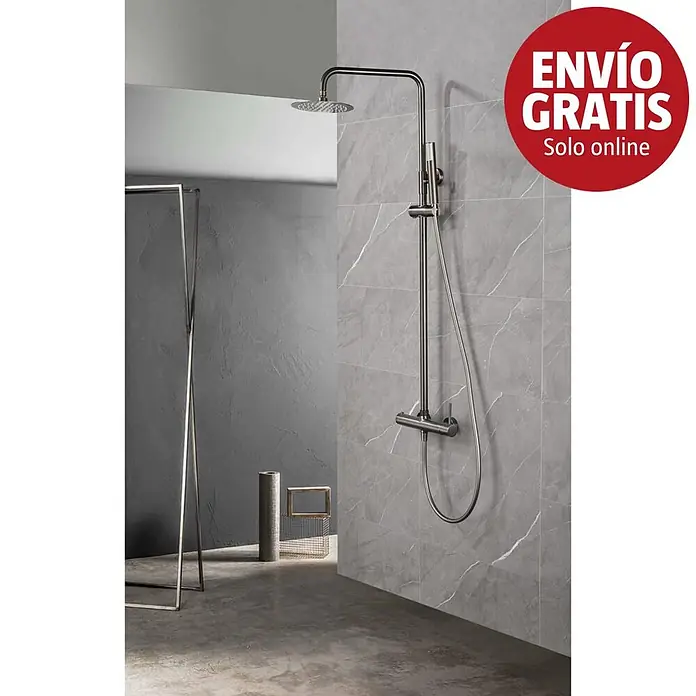 Camargue Natur Sistema de ducha - Con grifo monomando, Black gun metal - Moderno sistema de ducha metálico oscuro con rociador de lluvia y ducha de mano.