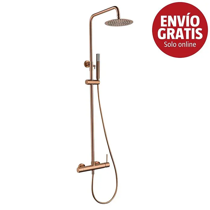 Camargue Natur Sistema de ducha - Con grifo monomando, Oro rosa - Sistema de ducha color oro rosa con ducha fija y de mano, y mezclador termostático.
