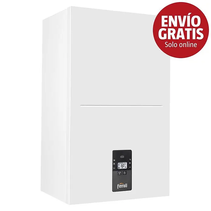 Ferroli Caldera BlueHelix Alpha 24C con instalación incluida - 20,6 kW, 8 l, Display multifunción - Caldera mural blanca Ferroli con panel de control digital.