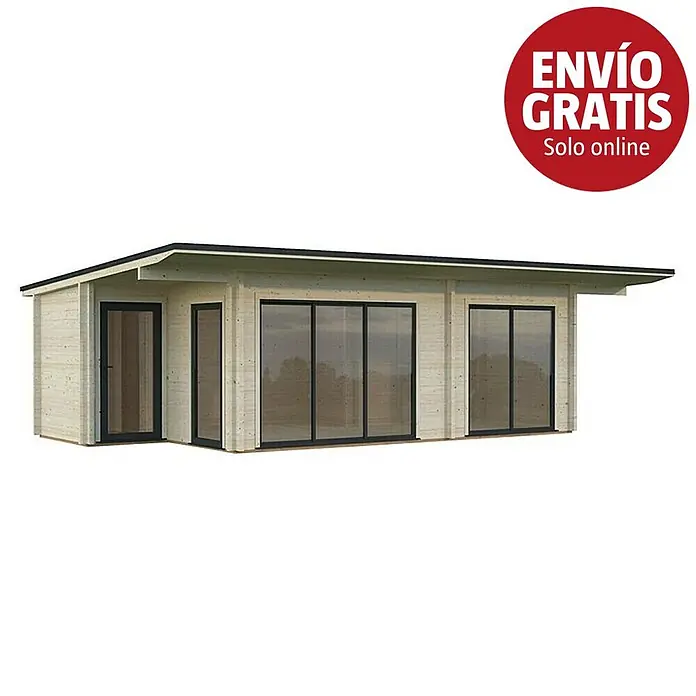 Palmako Caseta de jardín Cecilia - Medidas ext. (An x Pr): 910 x 574 cm, Madera, Natural - Caseta de jardín de madera clara con techo plano oscuro y grandes puertas de cristal. Envío gratis solo online.
