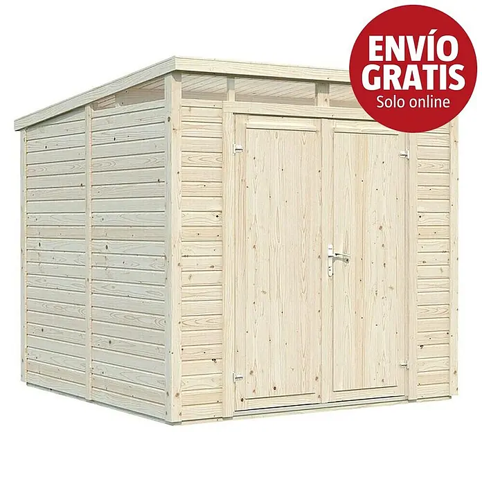Palmako Caseta para jardín Elias - Medidas ext. (An x Pr): 228 x 247 cm, Madera, Natural - Caseta de jardín de madera clara con puertas dobles y techo inclinado.