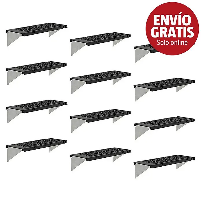 Palram – Canopia Estantería para invernadero - 64,5 x 27 x 17,3 cm, Negro, Número de baldas: 12 ud. - Múltiples escuadras de estante negras con soportes grises, para montaje en pared.
