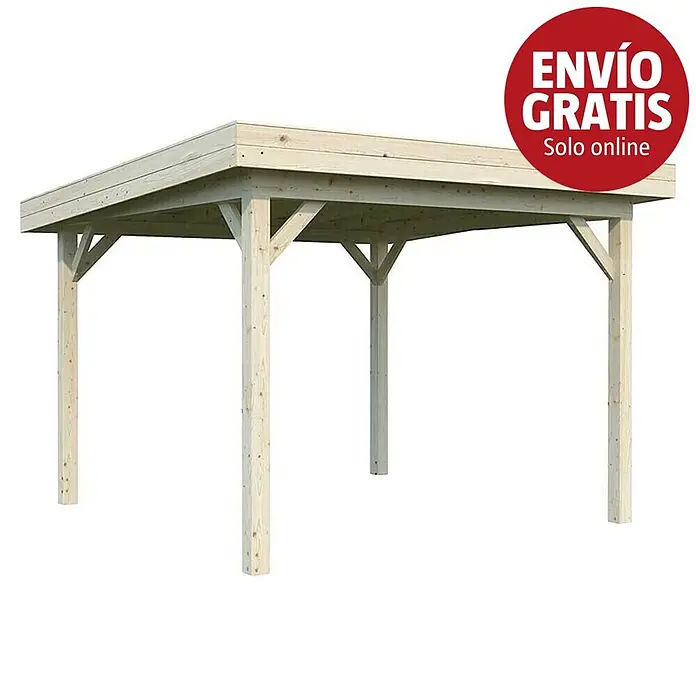 Palmako Pérgola estándar Lenna Set M - L x An: 340 x 340 cm, Madera, Natural - Pérgola de madera clara con techo plano y cuatro postes de soporte.