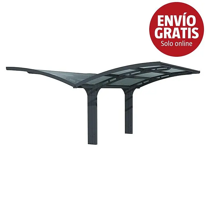 Palram – Canopia Carport Arizona Wave - Medidas ext. (An x Pr): 578 x 495 cm, Carport doble, Antracita - Marquesina metálica gris oscuro con paneles de techo translúcidos, apta para garaje o refugio.
