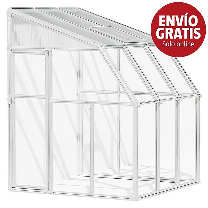 Palram – Canopia Terraza Solarium Sun Room - Medidas ext. (An x Pr): 200 x 200 cm, Plástico, Blanco - Invernadero de estructura blanca con paneles transparentes y techo inclinado.