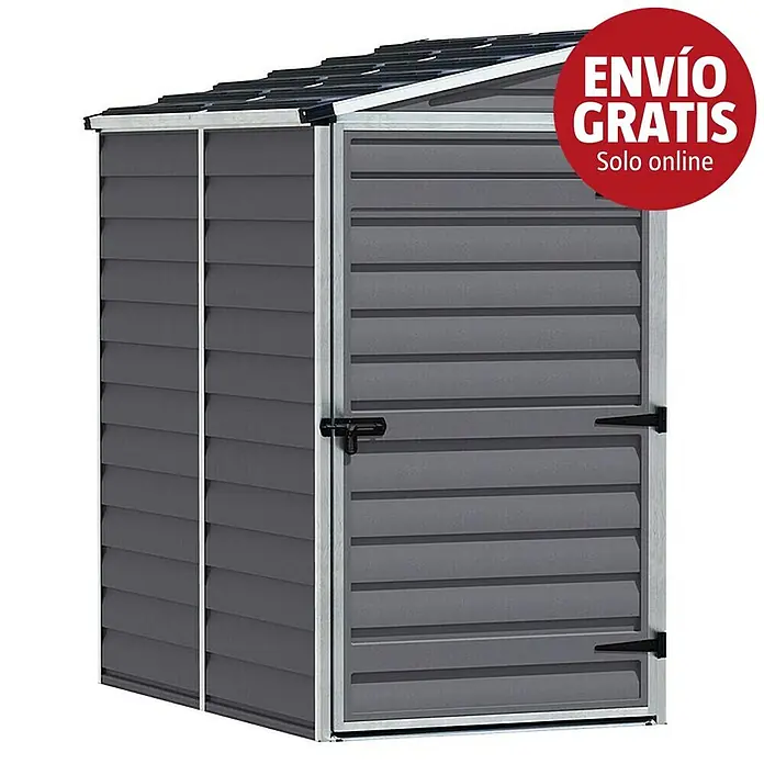Palram – Canopia Caseta de jardín Skylight - Medidas ext. (An x Pr): 117 x 177 cm, Plástico, Antracita - Caseta de jardín metálica gris con techo inclinado y una sola puerta.