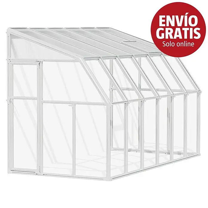 Palram – Canopia Terraza Solarium Sun Room - Medidas ext. (An x Pr): 386 x 200 cm, Plástico, Blanco - Invernadero de estructura blanca con paneles transparentes.