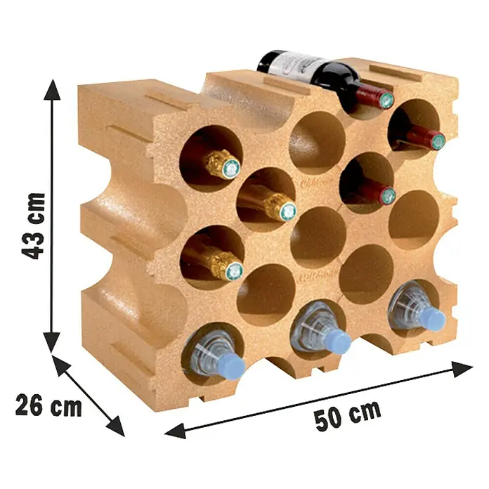 Estantería para botellas Rioja - 26 x 50 x 43 cm - Botellero de corcho, que mide 43 cm x 26 cm x 50 cm, ideal para guardar botellas de vino.