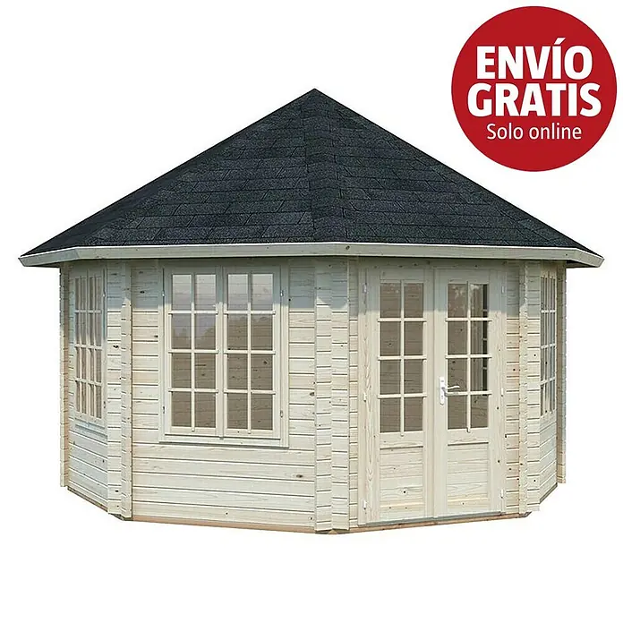 Palmako Caseta de jardín Hanna - Medidas ext. (An x Pr): 503 x 503 cm, Madera, Natural - Caseta de jardín octogonal de madera clara con techo oscuro, ventanas y doble puerta.