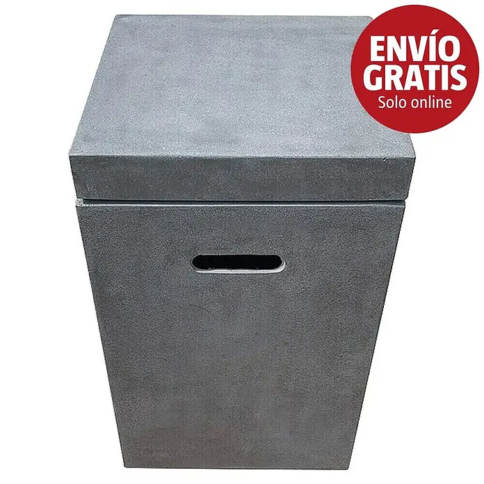 Nora Flames Caja con tapa Cubrebombona - L x An x Al: 40 x 40 x 65 cm, Polipropileno - Caja de almacenamiento o mesa auxiliar de exterior gris oscuro con aspecto de hormigón, tapa extraíble y asa ovalada.