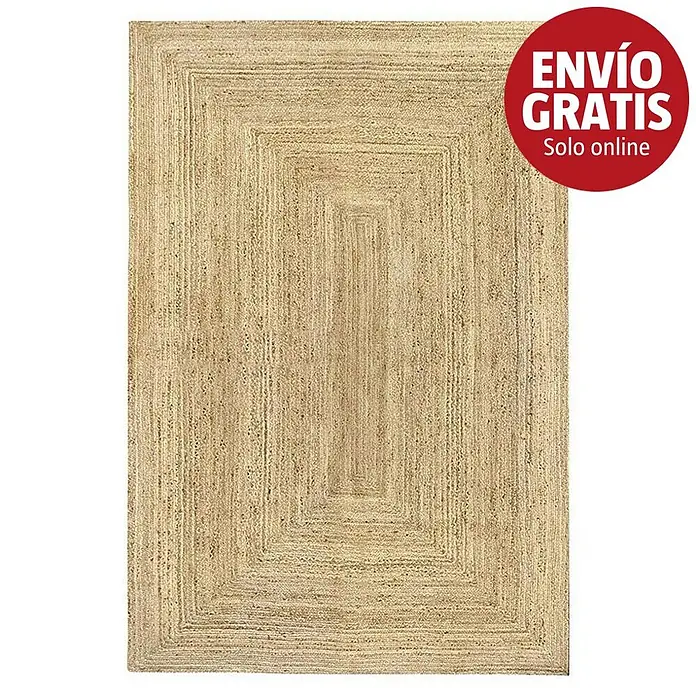Alfombra de yute Nazar - Beige, 360 x 220 cm - Alfombra rectangular de yute natural con patrón tejido concéntrico.