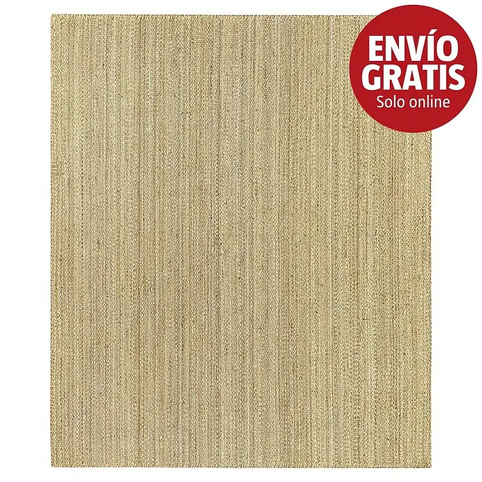Alfombra de yute Córdoba - Natural, 300 x 250 cm, 100% yute - Una alfombra rectangular de fibras naturales con textura tejida en color beige.