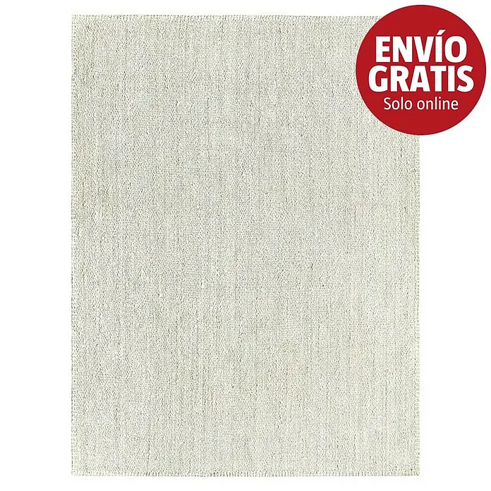 Alfombra de yute Córdoba - Blanco, 400 x 300 cm, 100% yute - Alfombra tejida rectangular beige claro con textura visible.