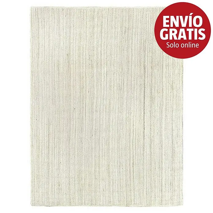 Alfombra de yute Nazar - Blanco, 400 x 300 cm - Alfombra rectangular beige claro de fibra natural con patrón de rayas verticales.