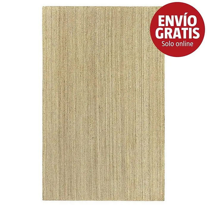 Alfombra de yute Córdoba - Natural, 360 x 220 cm, 100% yute - Alfombra rectangular de fibra natural con patrón tejido beige.