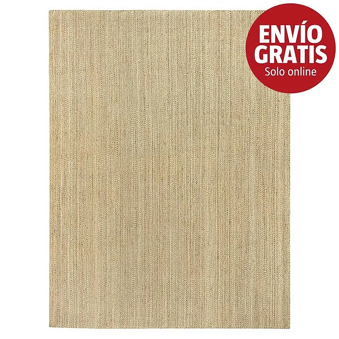 Alfombra de yute Córdoba - Natural, 500 x 300 cm, 100% yute - Alfombra rectangular tejida de color beige natural con superficie texturizada y rayada.