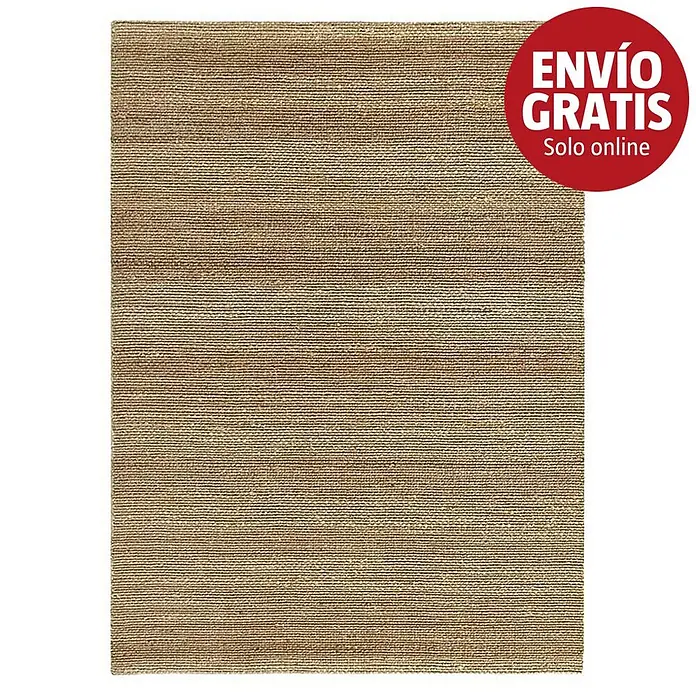 Alfombra de yute Málaga - Natural, 400 x 300 cm, 100% yute - Una alfombra rectangular de yute natural marrón claro con textura tejida y rayada.