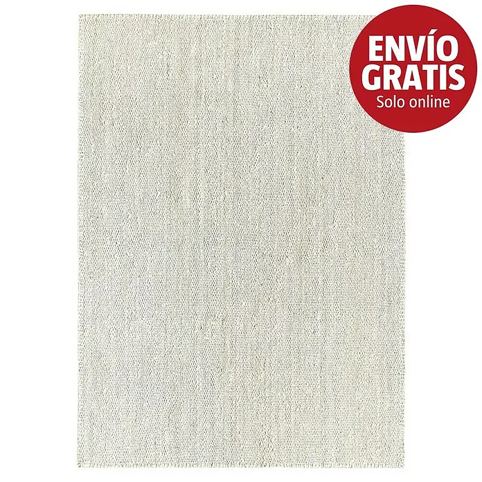Alfombra de yute Córdoba - Blanco, 350 x 240 cm, 100% yute - Alfombra rectangular tejida de color beige claro con textura visible.