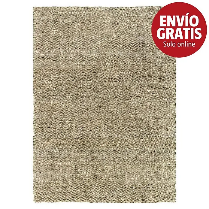 Alfombra de yute Alcázar - Natural, 350 x 250 cm, 100% yute - Alfombra rectangular de fibra natural con patrón de espiga marrón claro.