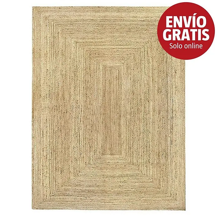 Alfombra de yute Nazar - Beige, 400 x 300 cm - Alfombra rectangular de yute natural con diseño de rectángulos superpuestos.