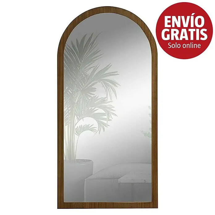 Espejo de pared Arco - 58 x 118 cm, Tabaco - Espejo arqueado con marco de madera en tono cálido.