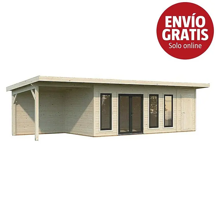 Palmako Caseta de jardín Aurelia - Medidas ext. (An x Pr): 995 x 404 cm, Madera, Natural - Caseta de jardín de madera clara con porche cubierto y grandes ventanas, envío gratis solo online.