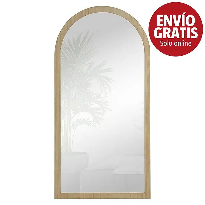 Espejo de pared Arco - 58 x 118 cm, Roble - Espejo arqueado con marco de madera clara.