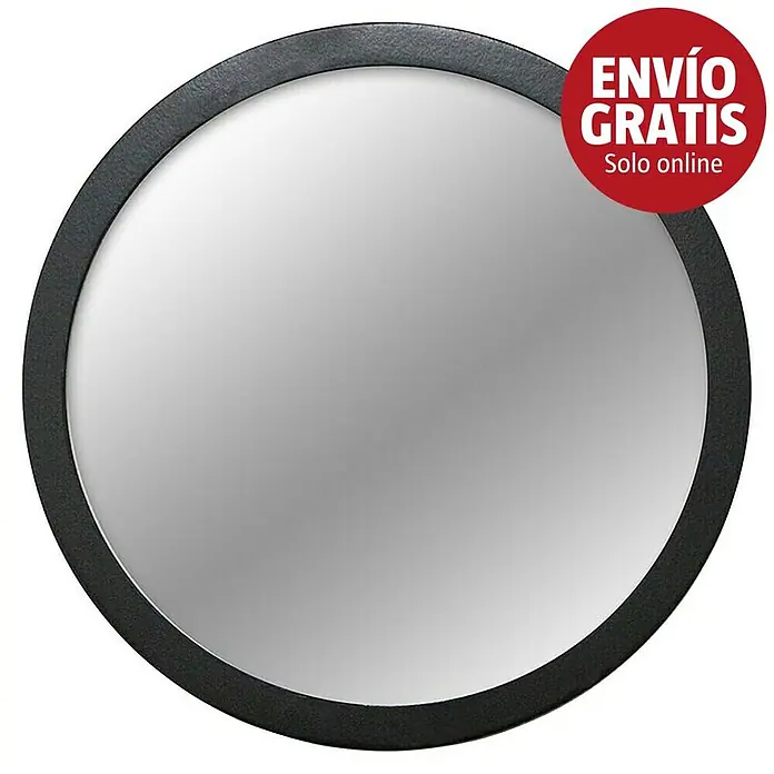 Espejo de pared Circular - Diámetro: 70 cm, Negro - Espejo redondo con marco negro.