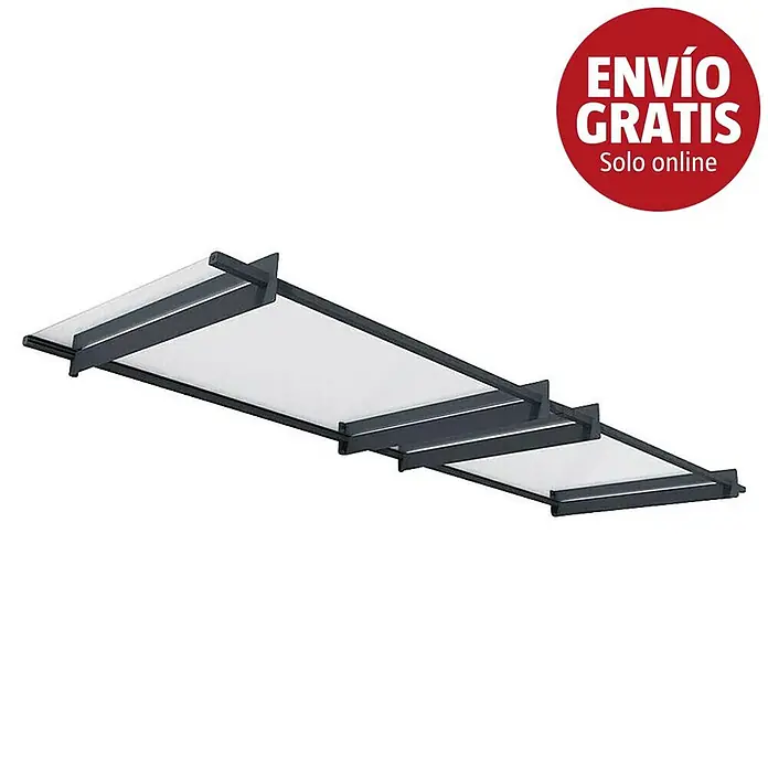 Palram – Canopia Marquesina para puerta Nancy - 301 x 94 x 14 cm, Gris antracita - Toldo modular de marco gris oscuro con paneles translúcidos, ideal para protección exterior.
