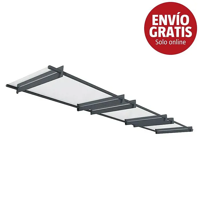 Palram – Canopia Marquesina para puerta Nancy - 452 x 94 x 14 cm, Gris antracita - Toldo/marquesina modular gris oscuro y blanco translúcido para exteriores.