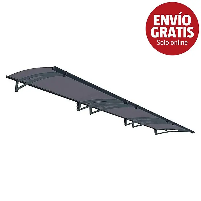 Palram – Canopia Marquesina para puerta Aquila - 453,5 x 91,5 x 17,5 cm, Antracita, Color del techo: Gris - Toldo exterior largo curvo gris oscuro con múltiples soportes.