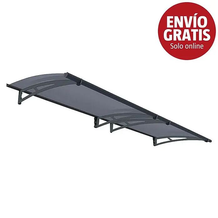 Palram – Canopia Marquesina para puerta Aquila - 302 x 91,5 x 17,5 cm, Antracita, Color del techo: Gris - Toldo curvo gris oscuro de policarbonato con soportes negros.