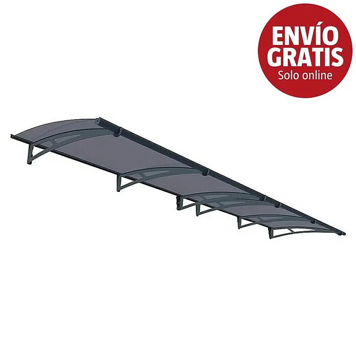 Palram – Canopia Marquesina para puerta Aquila - 412 x 91,5 x 17,5 cm, Antracita, Color del techo: Gris - Toldo curvo de policarbonato gris oscuro con múltiples soportes para protección exterior.