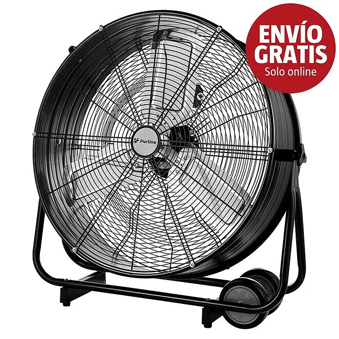 Purline Venty Ventilador de suelo Metablast - 250 W, Negro, 60 cm - Gran ventilador de suelo industrial negro con rejilla metálica y ruedas.