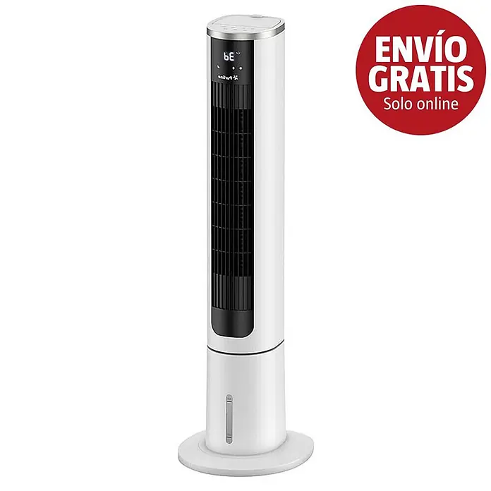 Purline Rafy Climatizador evaporativo 75N - Blanco, Altura: 101 cm - Ventilador de torre blanco con pantalla digital y depósito de agua visible.