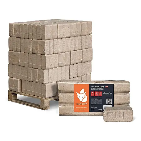 RUF Original Red Holzbriketts Hartholz 10kg x 30 Gebinde 300kg Palette
