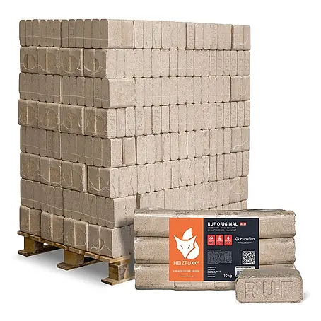 RUF Original Red Holzbriketts Hartholz 10kg x 96 Gebinde 960kg Palette