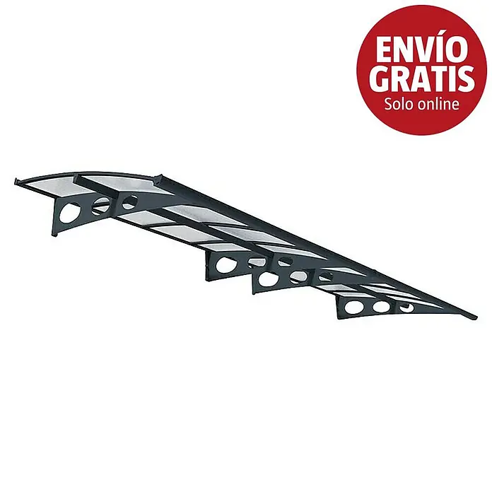 Palram – Canopia Marquesina para puerta Herald - 447 x 139 x 33 cm - Toldo gris oscuro con paneles translúcidos y múltiples soportes para uso exterior.