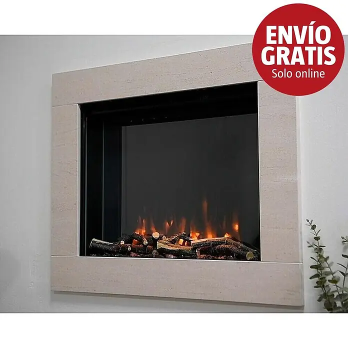 Charlton & Jenrick Chimenea eléctrica i560E Slim - Negro, 1.500 W, 18 x 58,6 x 58,6 cm - Chimenea eléctrica de pared con marco efecto piedra clara y efectos realistas de llama y leña.