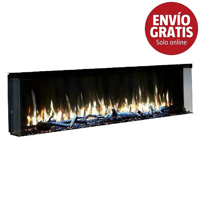 Charlton & Jenrick Chimenea eléctrica i1500E Slim - Negro, 1.500 W, 18,7 x 150 x 50,5 cm - Larga chimenea eléctrica negra con efecto de llama realista y leños oscuros.