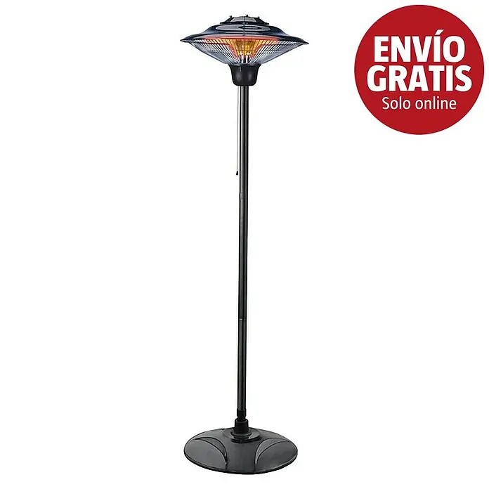 Purline Estufa de exterior Heaty Lampy - Altura: 200 cm - Calefactor de pie negro con elemento calefactor naranja brillante y cabezal redondo.